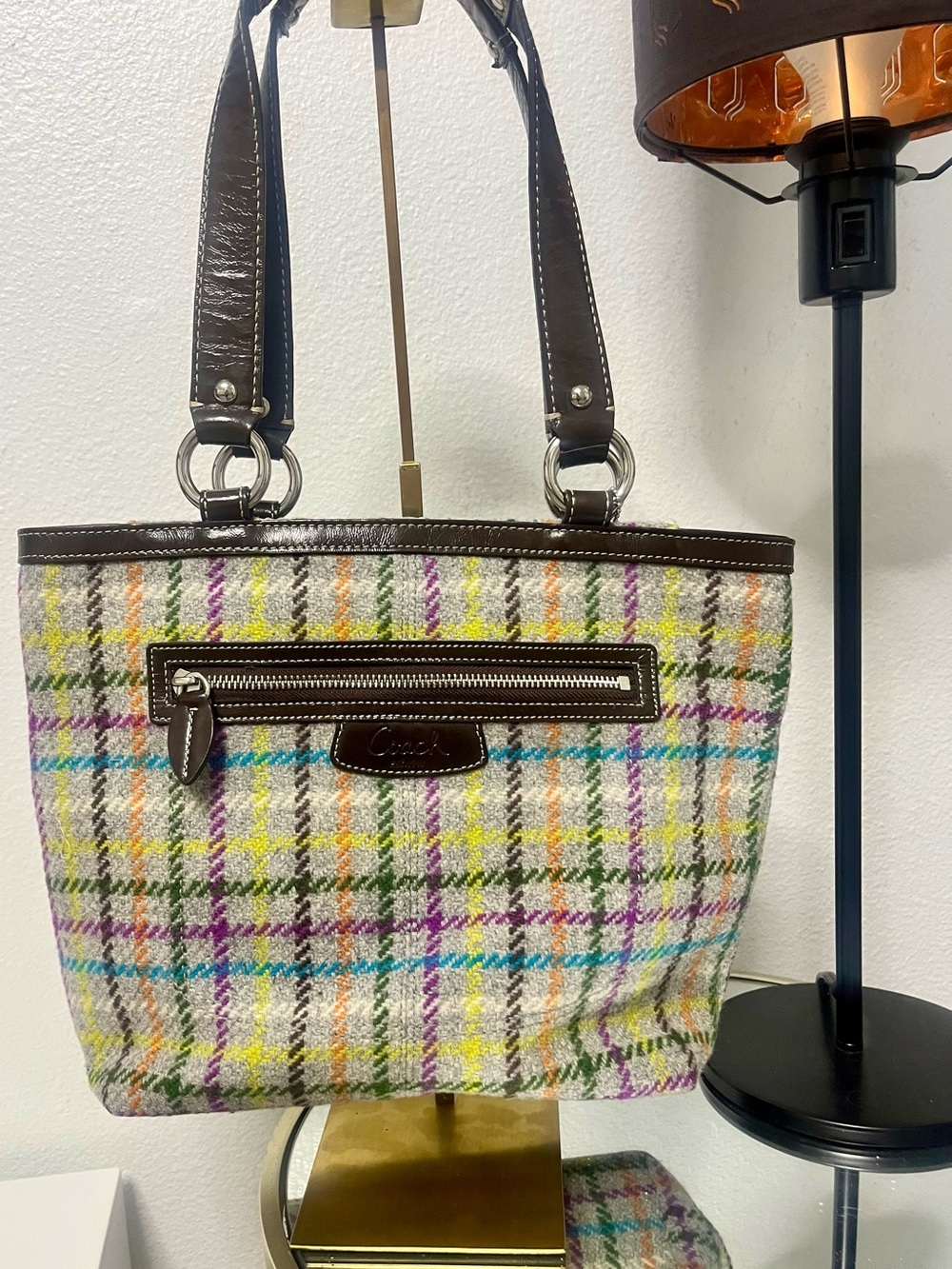 EUC Coach Penelope Tattersall Plaid Wool Tweed Tote Bag Style Number F15536